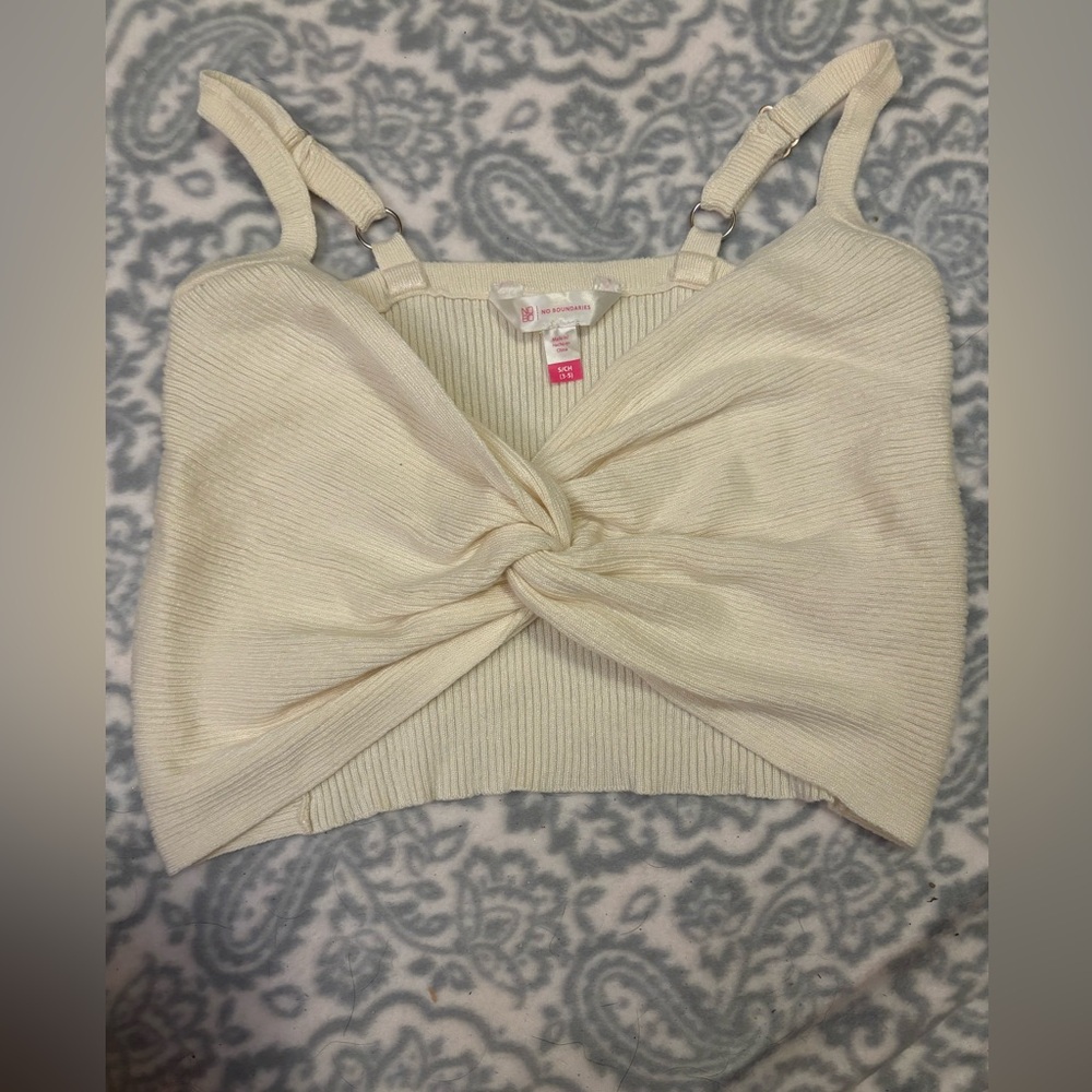 No Bo Knot Cropped Tank Top Ribbed White/Cream